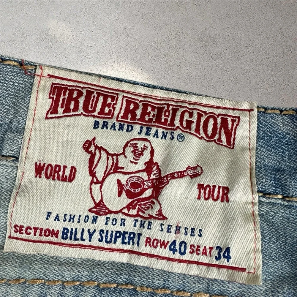 True Religion Billy Super T Jeans Mens 40x33 Blue Made‎ USA Distressed Bootcut